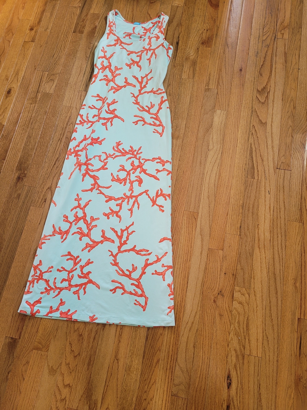 Sleeveless Coral-Print Maxi Dress in Light Blue and Coral - Picture 3 of 3